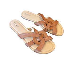 Luoika flat brown tan sandals slides women’s 12 woven wide